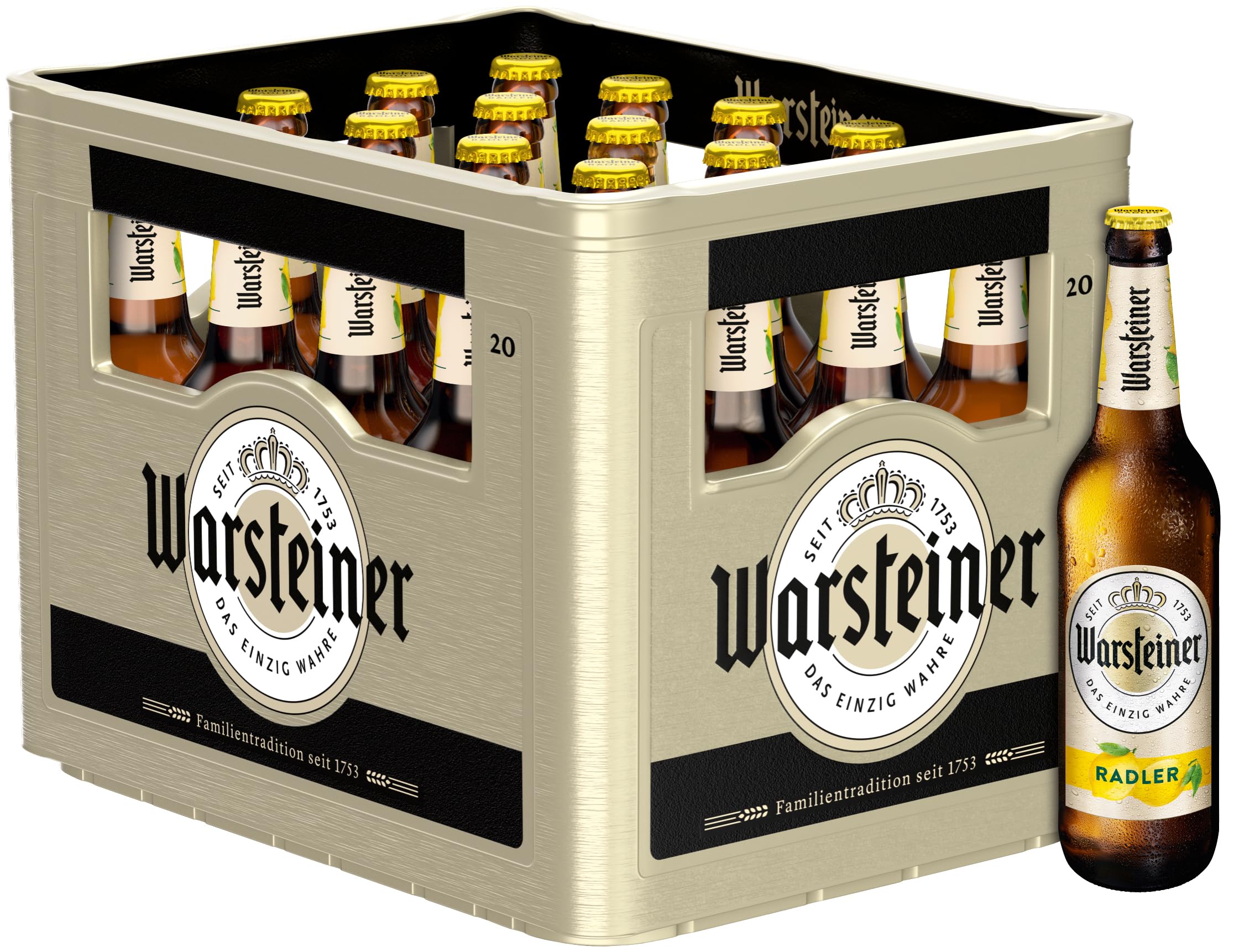Warsteiner Radler Zitrone Flaschenbier, MEHRWEG im Kasten, 100% natürlich, Radler Biermischgetränk, 20er Kiste (20 x 0.5 l)