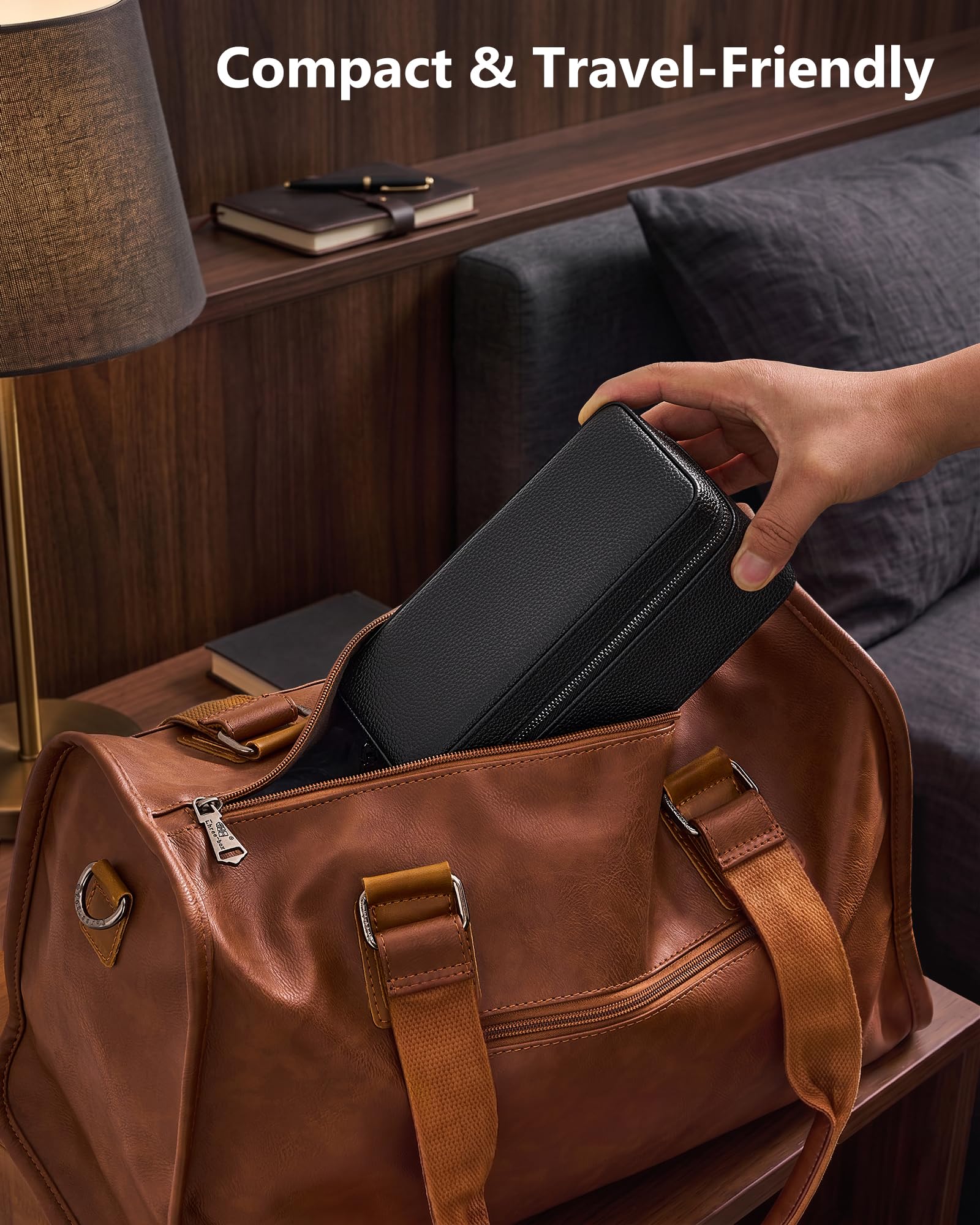 ProCase Scatola Porta Orologi Uomo 3 Posti, porta Orologi da Viaggio in pelle PU, Custodia da Viaggio per Orologi e Anelli, Ideale per Regalo -Nero