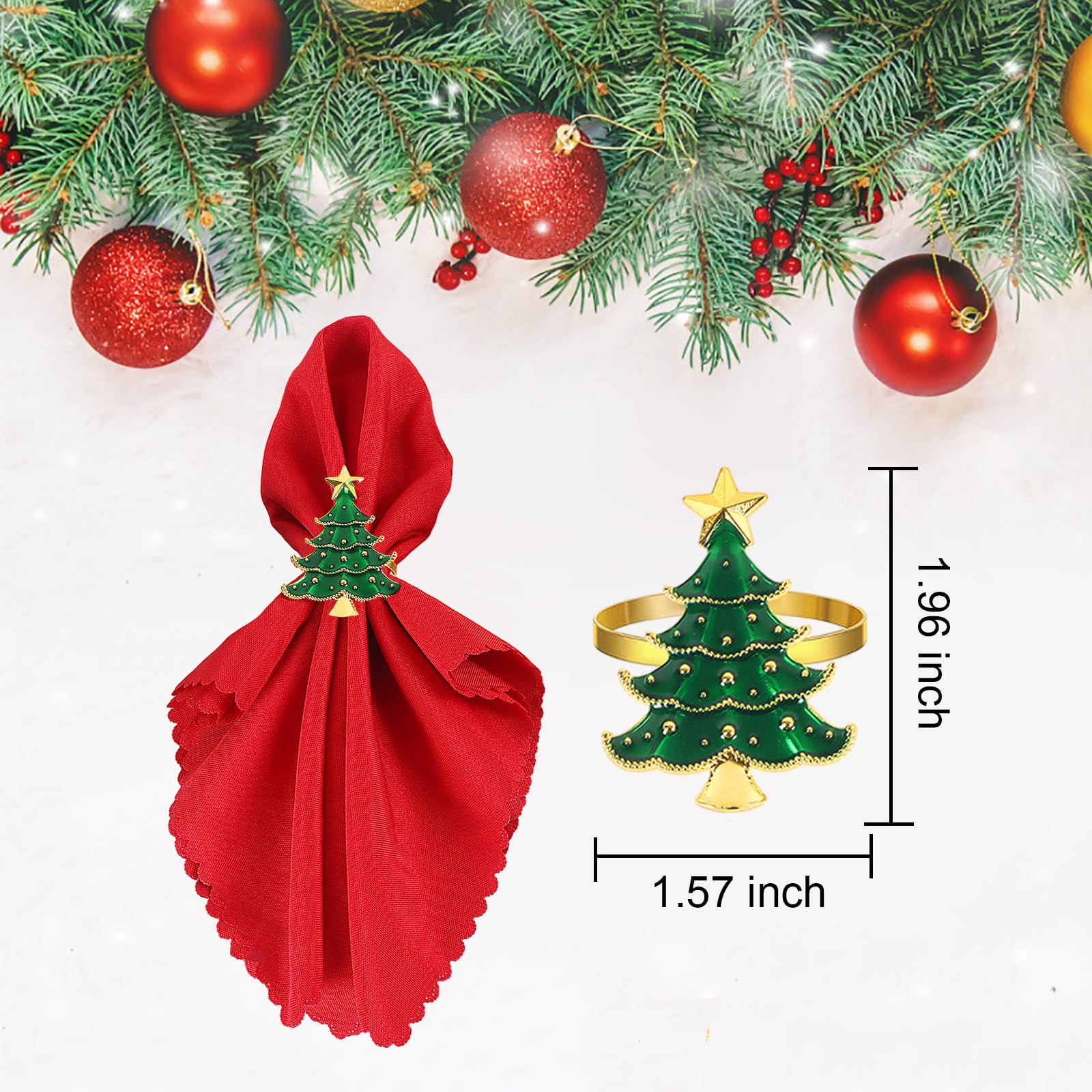 Emivery Christmas Napkin Rings Set of 8, Christmas Tree Metal Napkin Holder Rings Holiday Napkin Ring Buckles Xmas Table Decorations for Christmas Wedding Holiday Banquet Dinning Table Settings