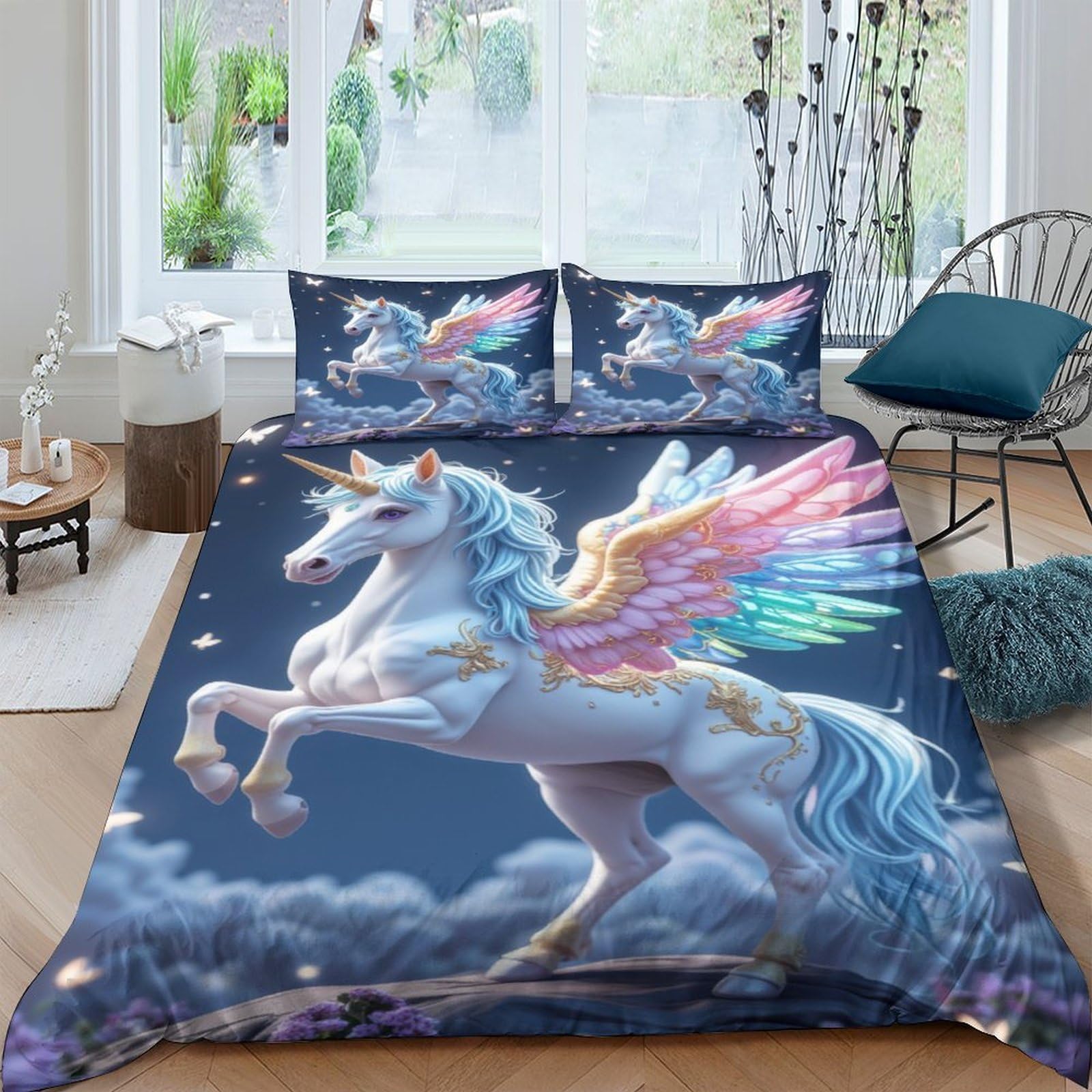 Ctjqhvkz Style-4 3D Printed Rainbow Unicorn Fitted Sheet Microfiber Soft Anti-Slip Night Sky Mattress Cover For Bedroom Guest Dorm Decor Single（135X200cm）