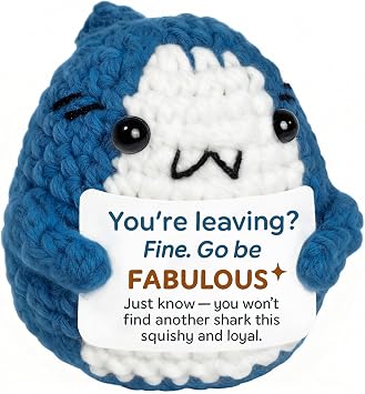 Funny Farewell Gifts for Coworkers, Leaving Gifts for Women Men, Goodbye Going Away Gift for Colleague, Manager, Boss, Fine Go Be Fabulous Crochet Shark