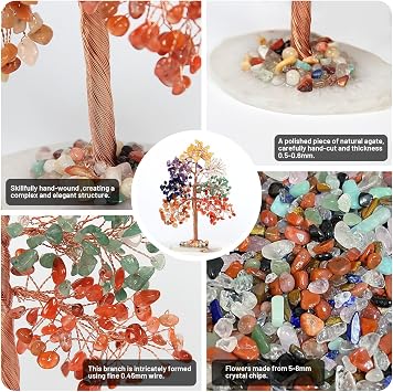 8 Large 7 Chakra Healing Crystal Tree of Life with Agate Slice Base