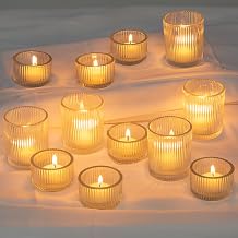 Glasseam Clear Glass Votive Candle Holders Small Tea Light Candle Holders in Bulk, Ribbed Vintage Candle Holder Set of 24, Decorative Tealight Holders for Wedding Centerpieces Party Decorations