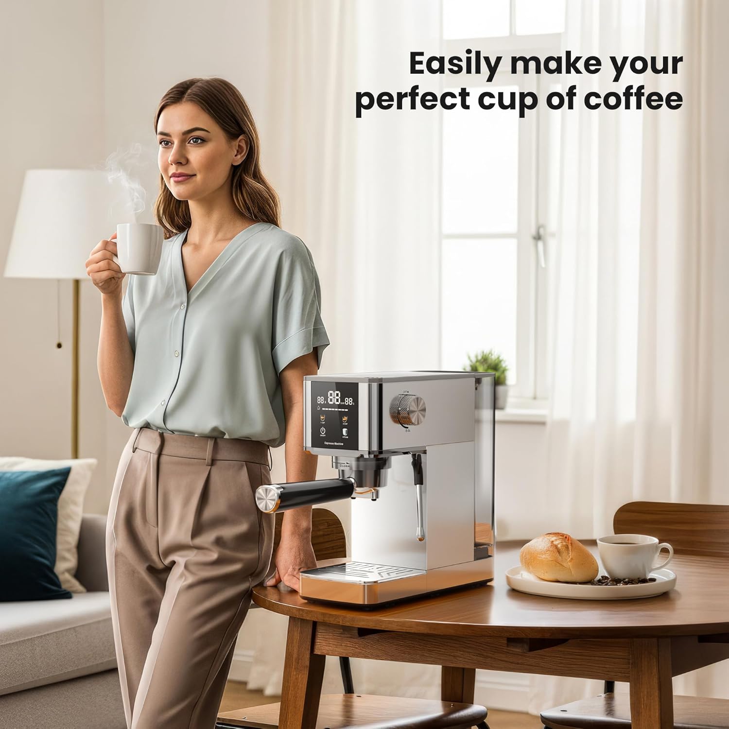 Kismile 20-Bar Espresso Machines,Professional Espresso Maker with Milk Frother Steam Wand for Latte&Cappuccino,Coffee Machine with Removable Water Tank for Home/Office