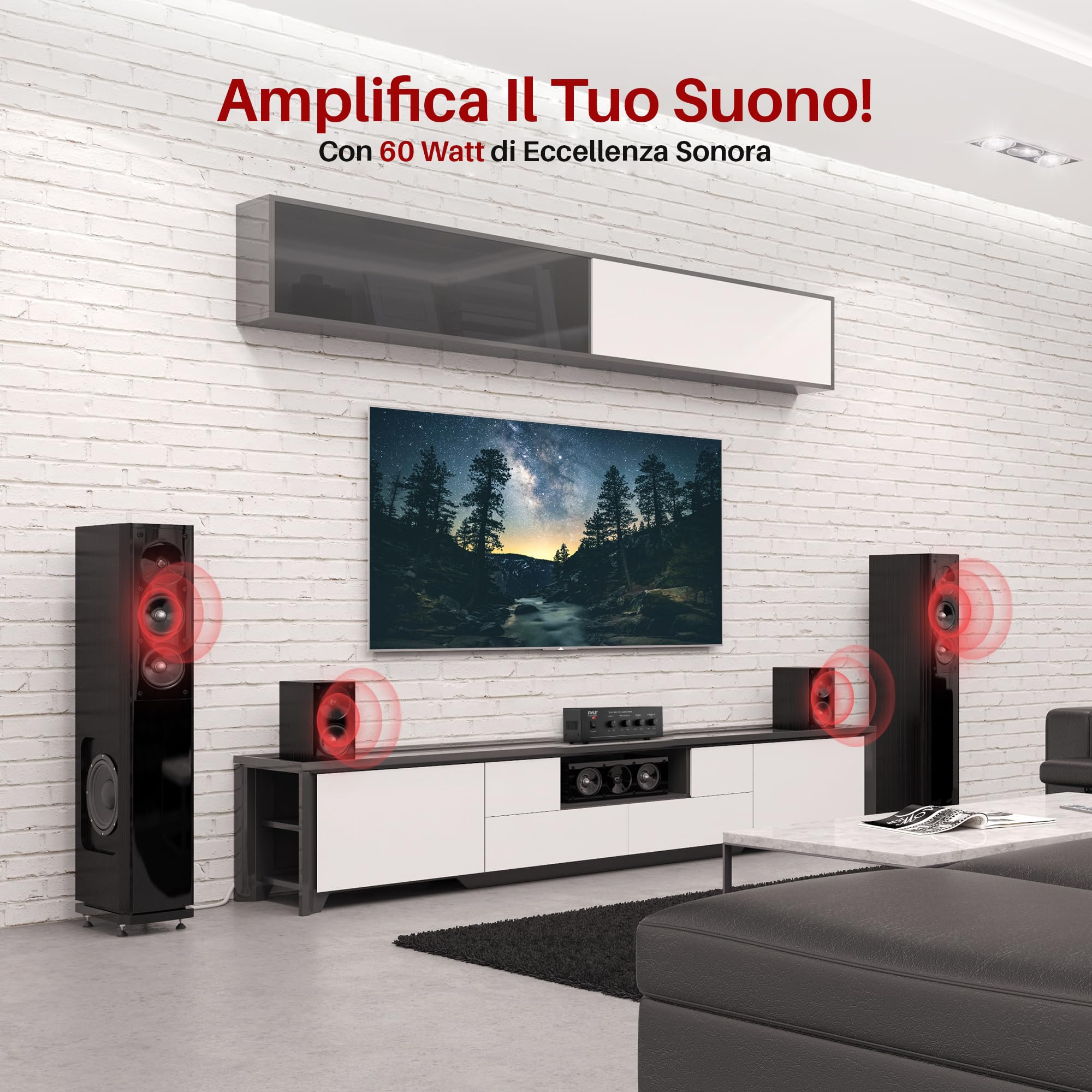 Pyle Amplificatore Karaoke Bluetooth Wireless da 500 Watt, Amplificatore Audio Stereo 4 Canali con AUX, Radio FM, USB e Microfono In, Potenza Picco, per Casa, Feste e Eventi