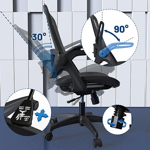 Miniatura 4 de Silla de oficina de malla ergonómica giratoria para el hogar, cómoda silla de computadora moderna negra con soporte lumbar ajustable, cómoda silla