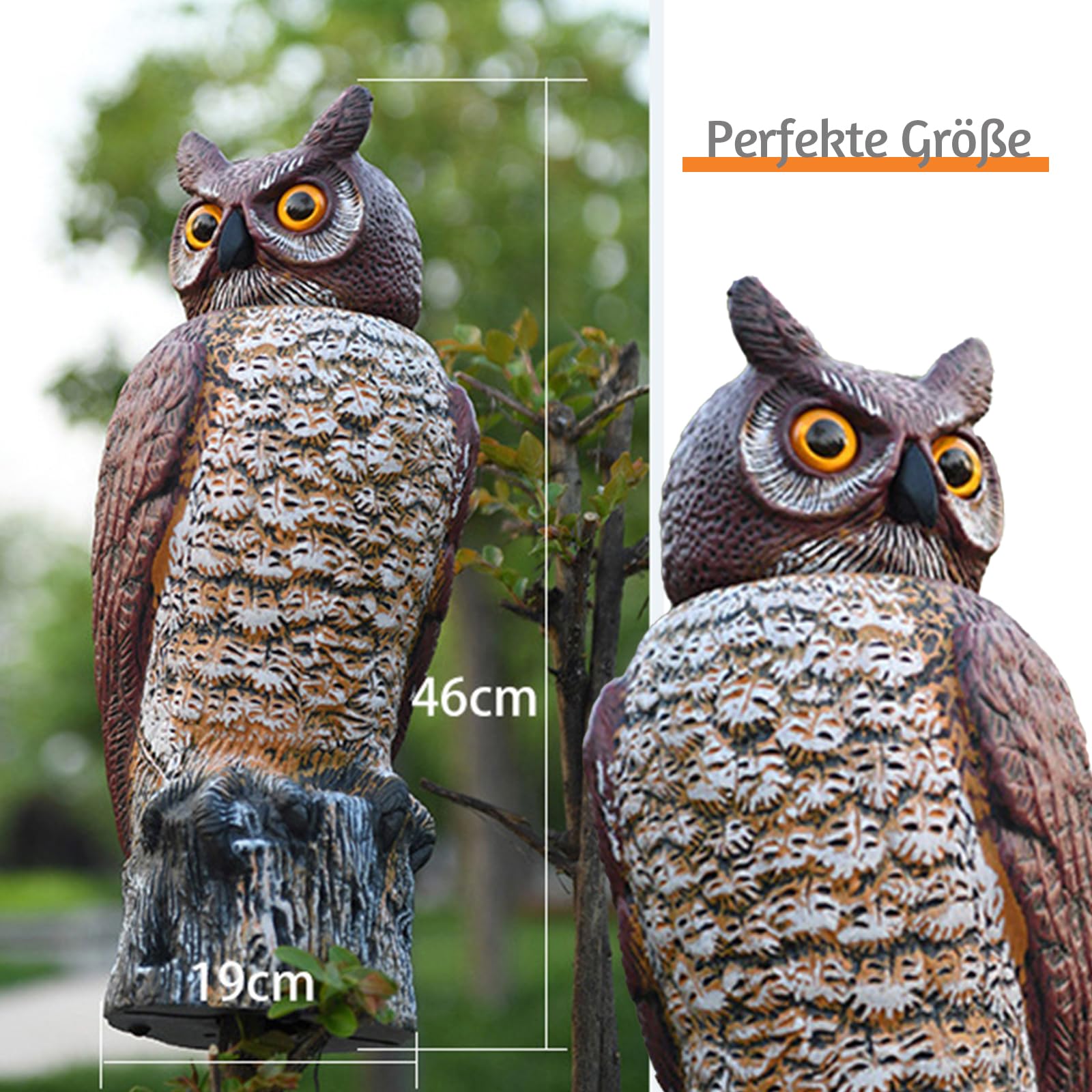 Spaventapasseri Lifelike Gufo Spaventapasseri, gufo mobile con testa girevole, 18 x 19 x 46 cm, pareti spesse, per uccelli da giardino, terrazza, balcone