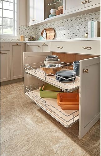 Miniatura 7 de Rev-A-Shelf 5330-33BCSC-MP - Organizador de almacenamiento extraíble de alambre cromado y cesta de madera de 33 pulgadas con cierre suave para base