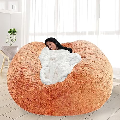 Miniatura 68 de Puf para adultos y niños sin relleno, funda redonda suave de gran tamaño para puf gigante, sillón de descanso, sofá perezoso, almacenamiento de Azul