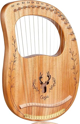 Lyre Harp - Caja de 16 cuerdas de metal estilo antiguo Grecia, con diseño de ciervos en forma de mango, arpa Tpye Lyra con llave de afinación y guía