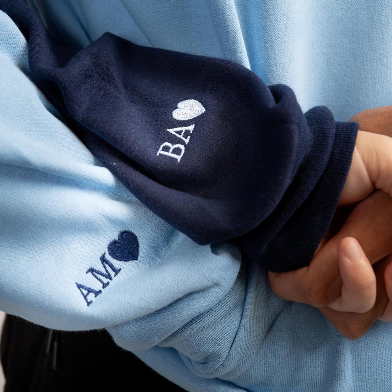 Custom Embroidered Initial Heart Hoodie On Sleeve – Matching Couple Hoodie Outfit For Valentine’s Day Gift - Image 5