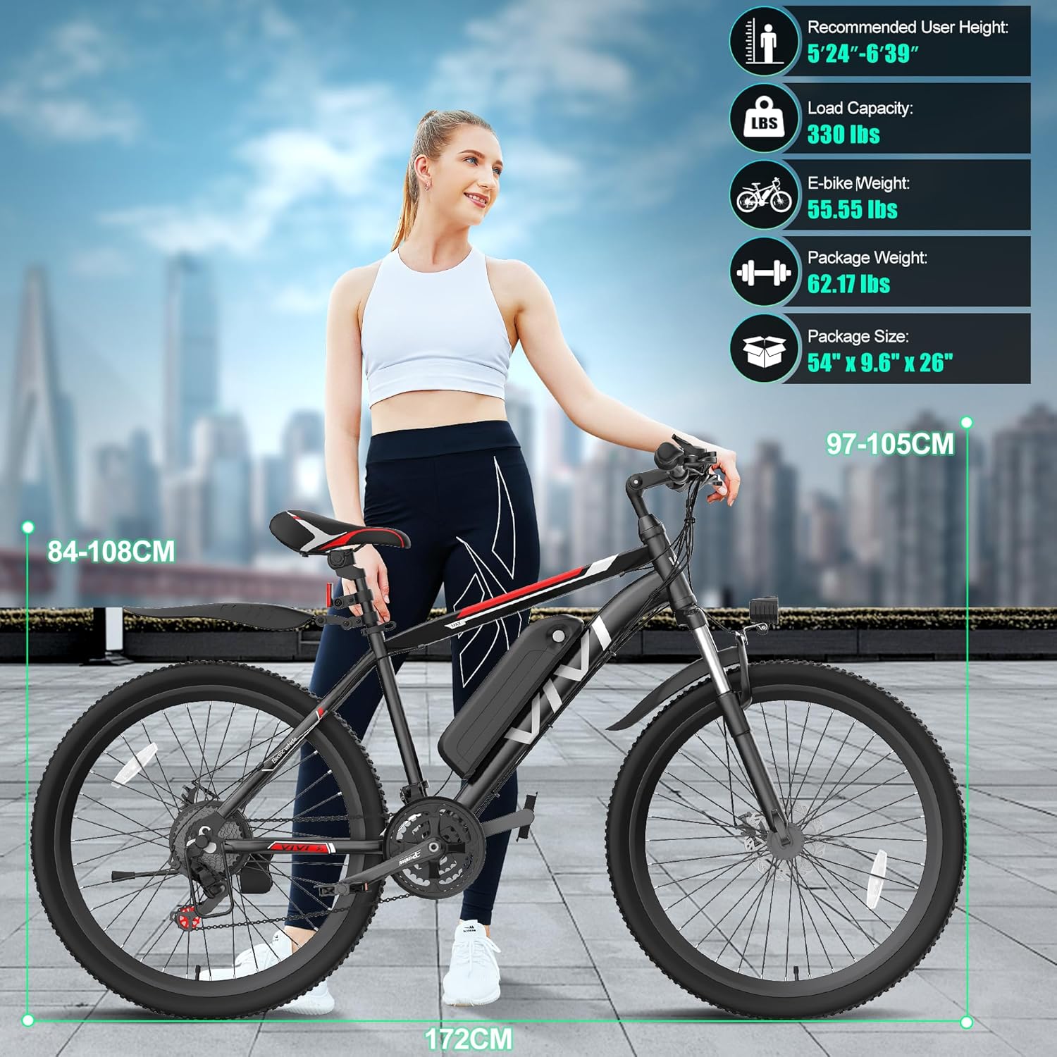 Vivi Electric Bike for Adults 26 Inch 780W Peak Ebike for Adults Removable 48V Battery, Electric Mountain Bike 21 Speed Gears, Electric Bicycle 50 Miles/Pedal Assist, SGS Certified to UL2849