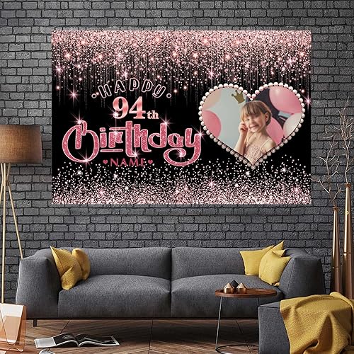 Vista 146 de Cartel personalizable de decoración de feliz cumpleaños número 49 de oro rosa – Personalización de gran tamaño fondo de fotos – Admite fotos