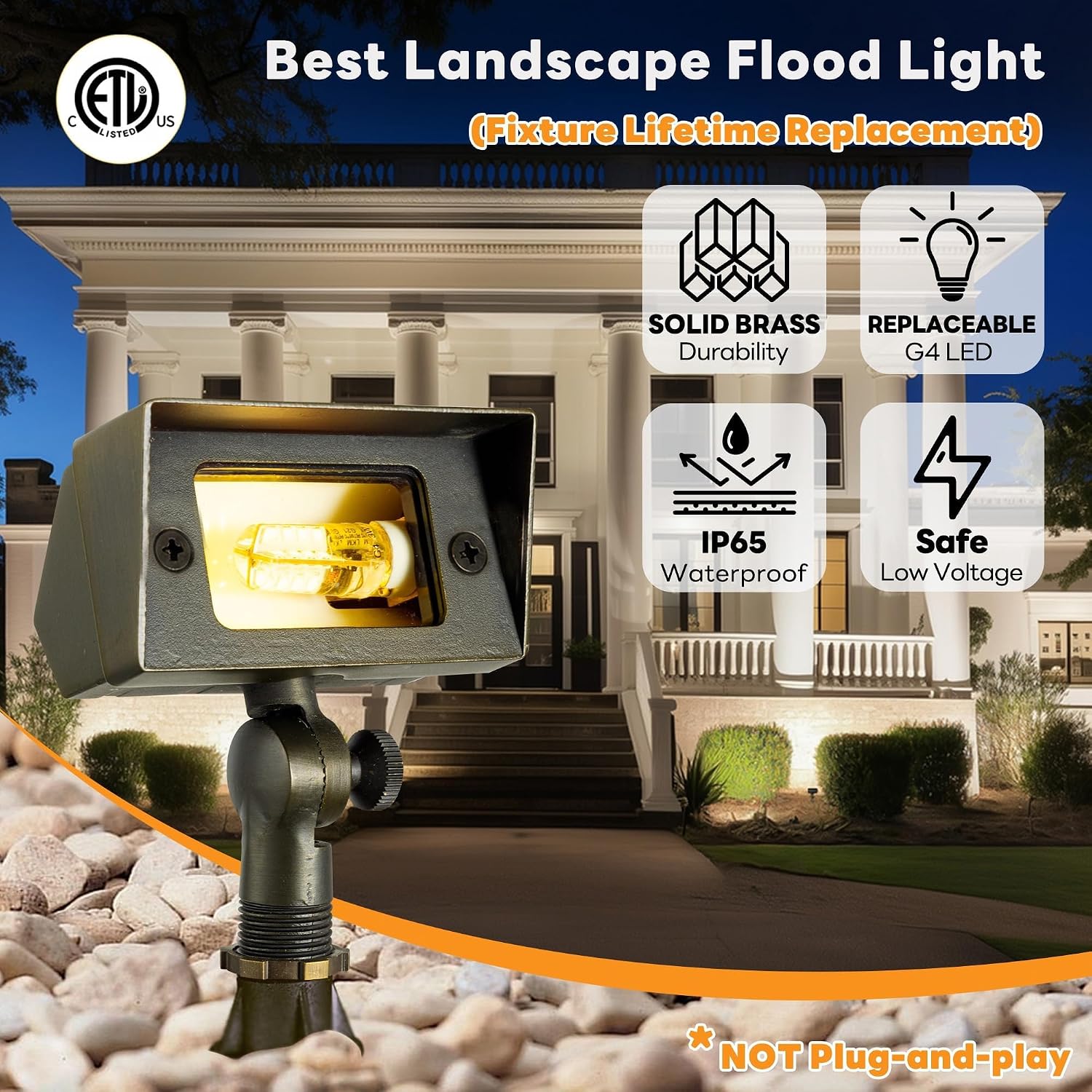 Solid Brass Flood Light - Landscape Low Voltage LED Wall Wash Light 12V, Outdoor Hardwired IP65 Waterproof, Bronze Angle Adjustable Lighting for Garden Tree Yard Wall Without G4 Bulb