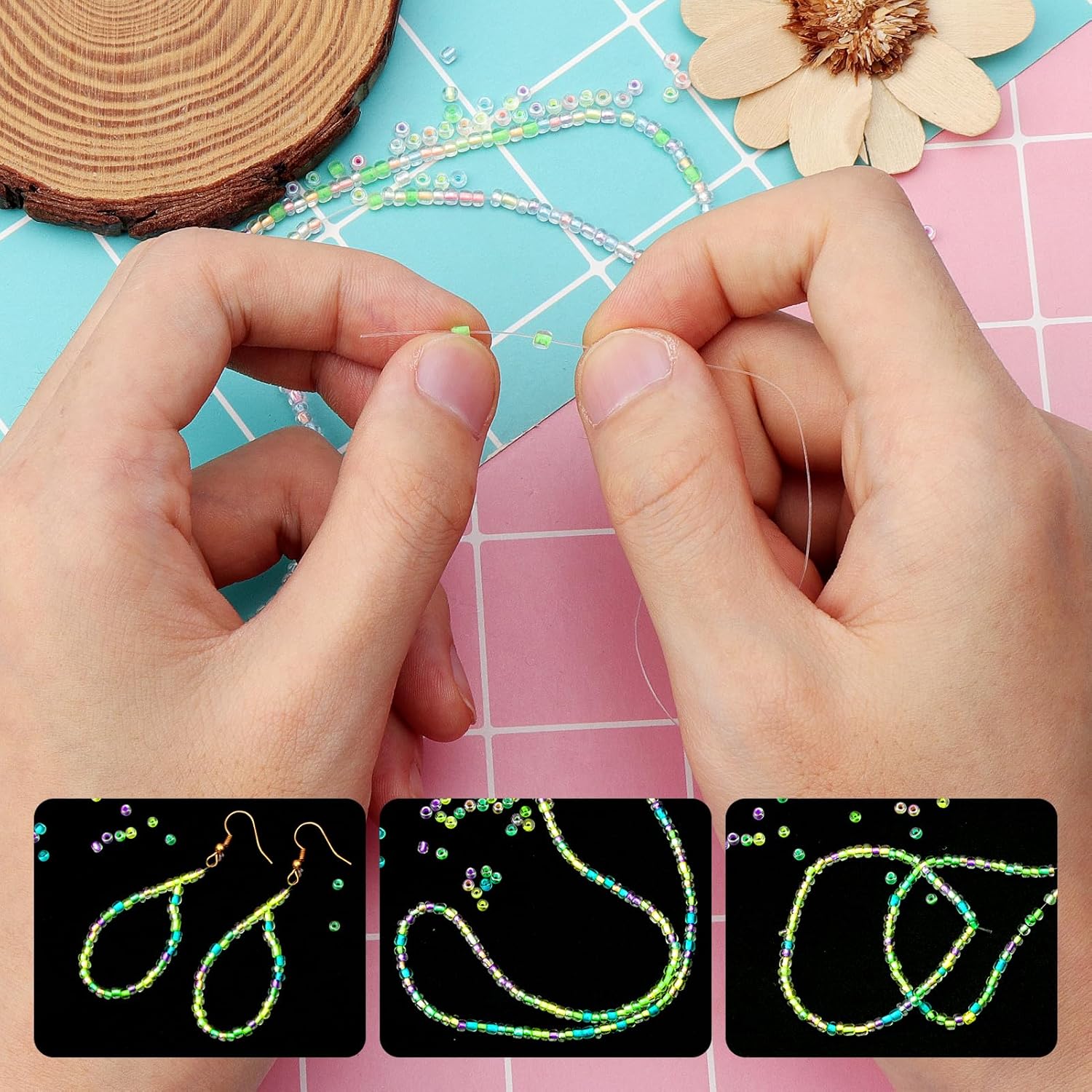 4000pcs Glow Seed Beads - 10 Colors, 3mm Luminous Glow in Dark Glass Beads for Bracelets, Necklace, Anklet, Earrings - DIY Craft - Image 5