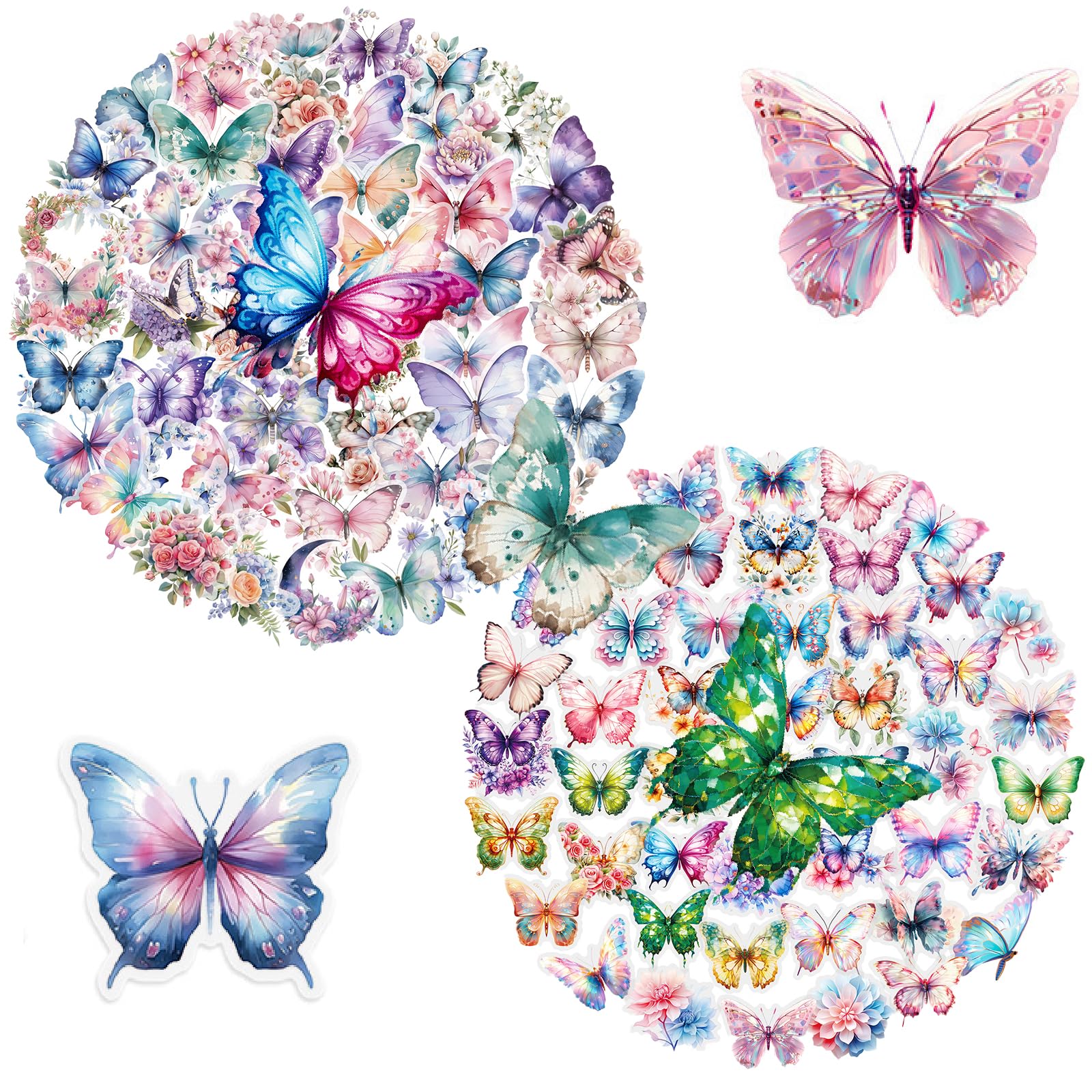 Crystal Clear Butterfly Sticker Pack - 100pcs Vibrant Monarch & Swallowtail Designs, PET Waterproof for Journals, Tumblers, Kids' Bikes