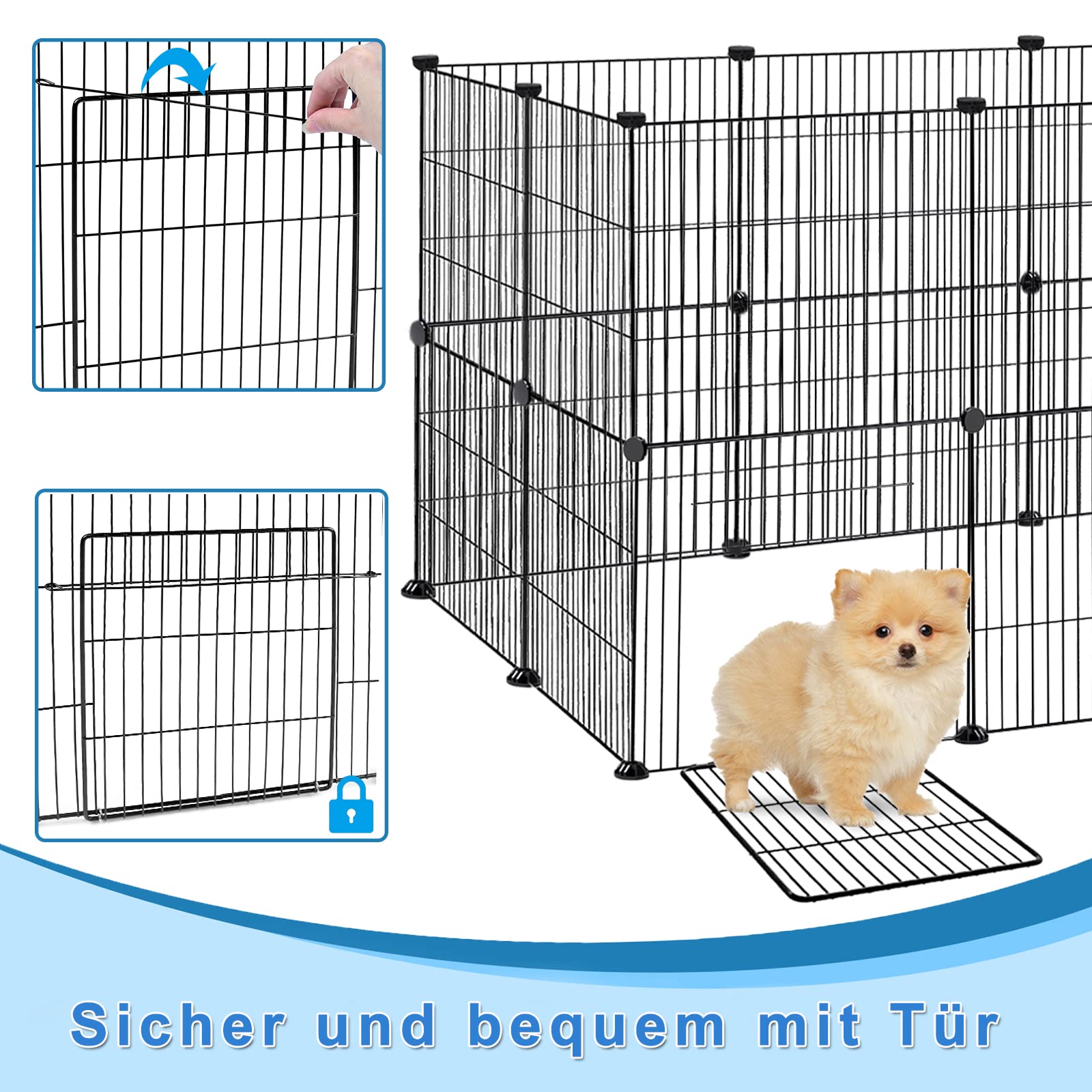 XMTECH Freilaufgehege Freigehege Kaninchen, Kleintiergehege aus Metall Hasenstall Kleintierauslauf Kaninchenstall für Hasen Hamster Kaninchen, 142 x 72 x 36 cm