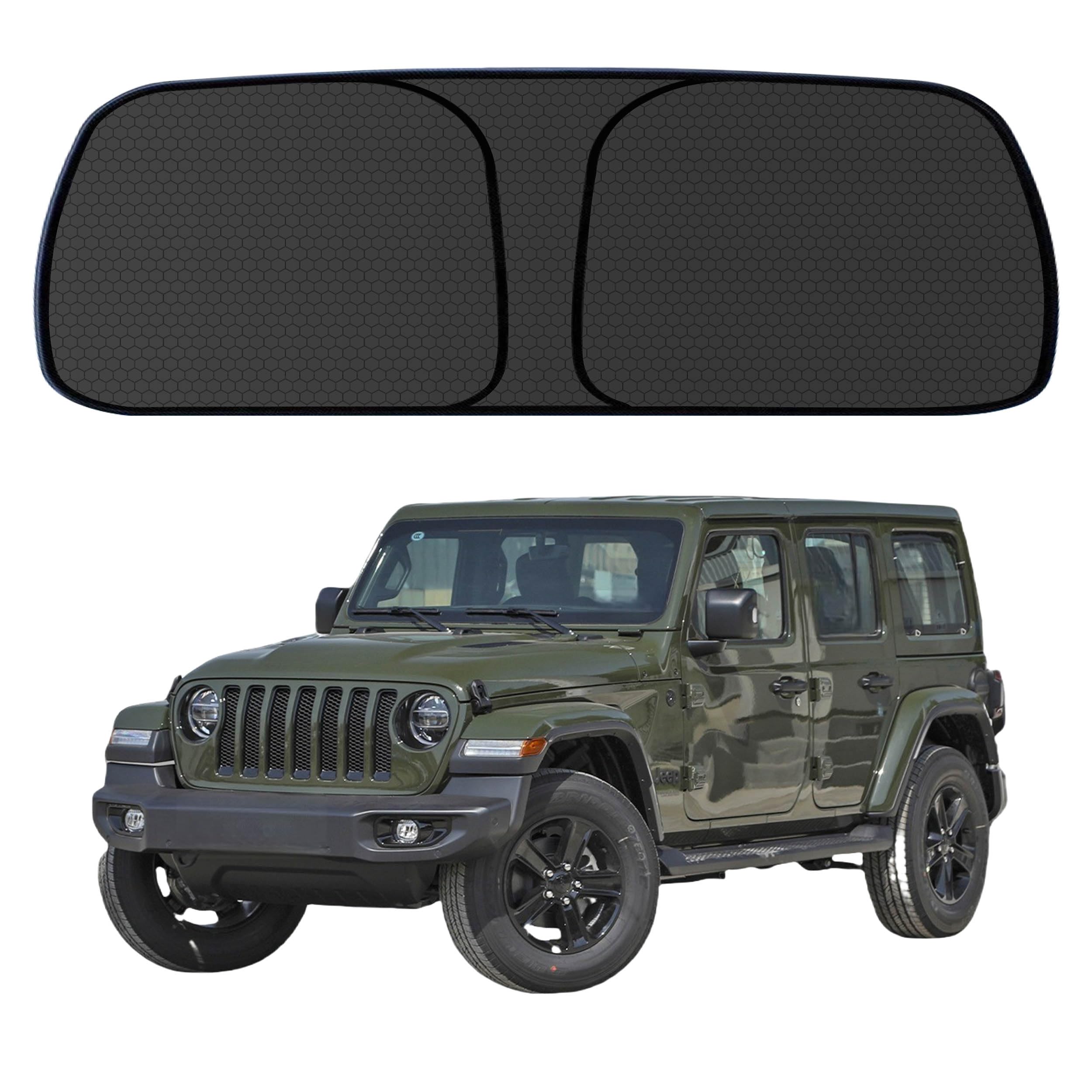 Wrangler Windshield Sun Shade for Jeep Wrangler 2018-2025 JK JKU JL JLU 2 Door & 4 Door Blocks UV Rays Accessories,1:1 Custom Foldable Thickened Front Window Sunshade Visor,Keeps Your Car Cooler