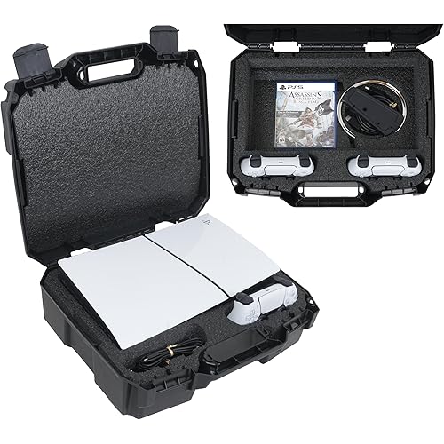 Case Club Hard Case to fit PS5 Slim - Compact Carrying Case Includes Custom Slots for 1 Game, Stand & 1-2 Controllers (PlayStation 5 Slim)