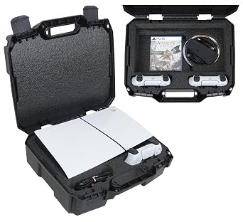 Case Club Hard Case to fit PS5 Slim - Compact Carrying Case Includes Custom Slots for 1 Game, Stand & 1-2 Controllers PlayStation 5 Slim
