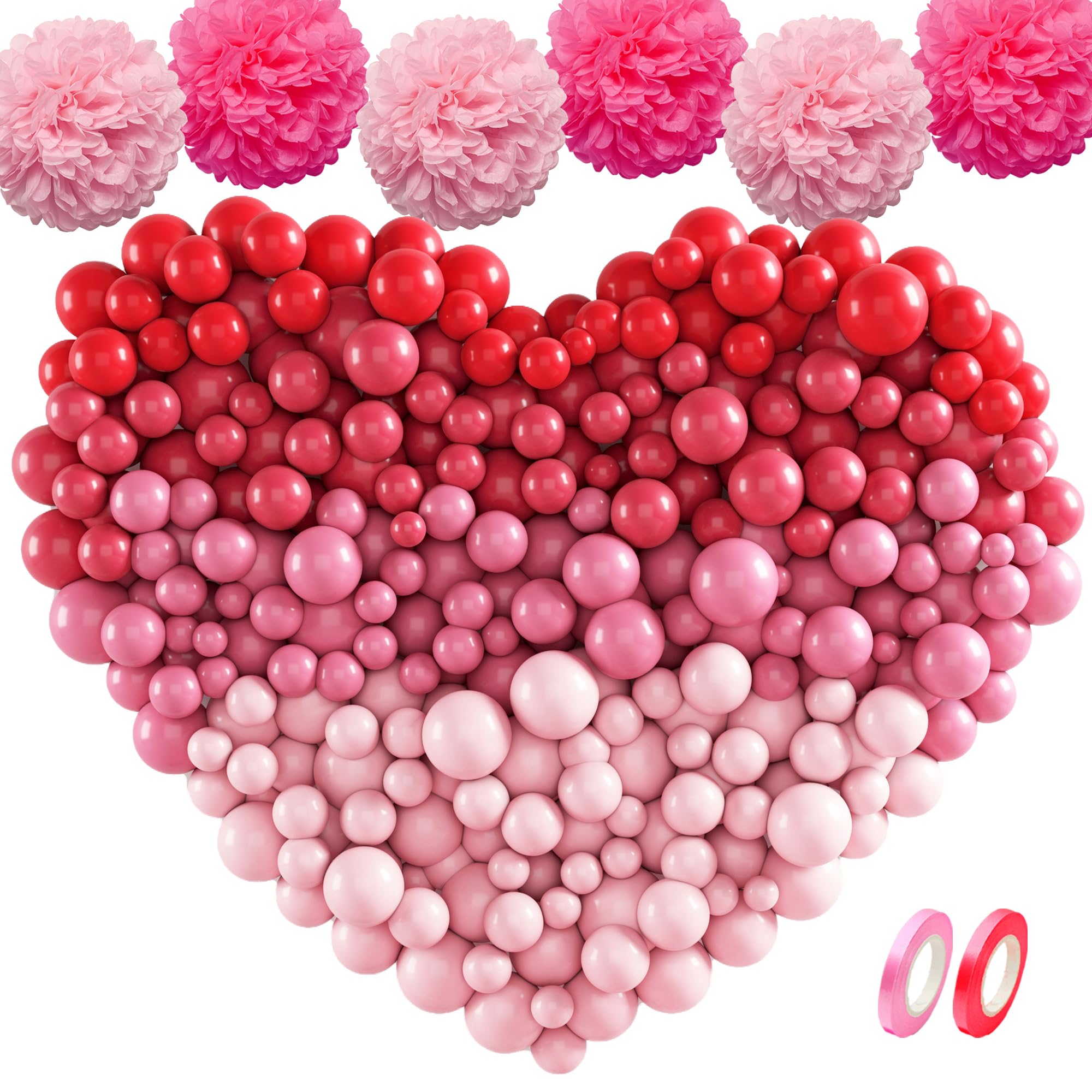 228pcs Pink Heart Balloons Different Shades of 5inch Pink Balloons Hot Pink Party Decorations for Valentines Decorations Girl Baby Shower Decorations Pink Birthday Decorations for Women