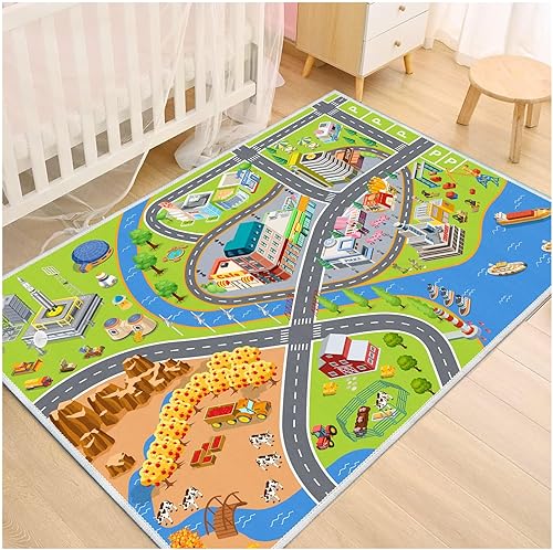 Alfombra de juegos para niños, alfombra de carretera para automóviles de juguete para niños, alfombra de automóvil para sala de juegos, alfombra de
