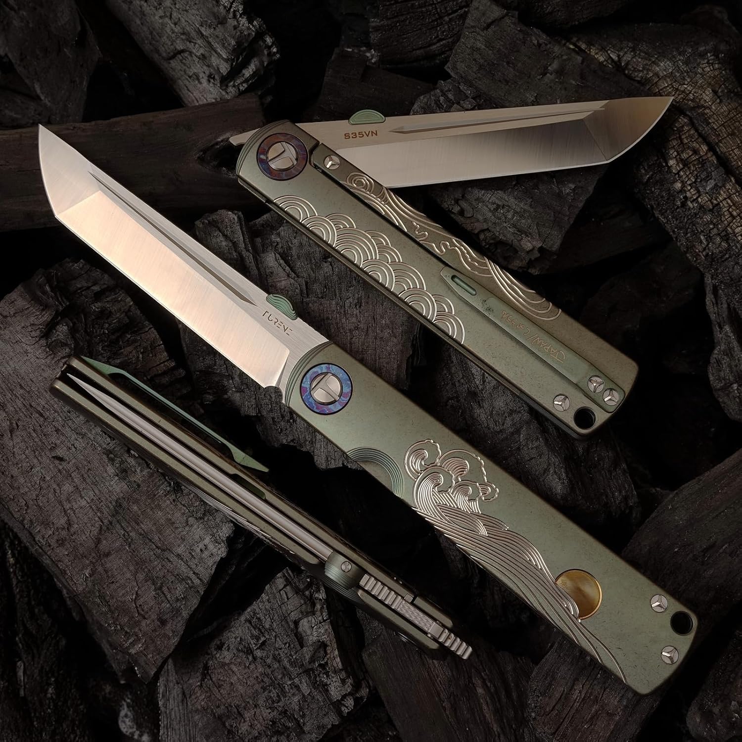 Handmade CPM-S35VN Powder Steel Japanese Pocket Knife, TC4 Titanium Alloy Handle, Camping and Hiking, Can be Gifted to Husband and Wife