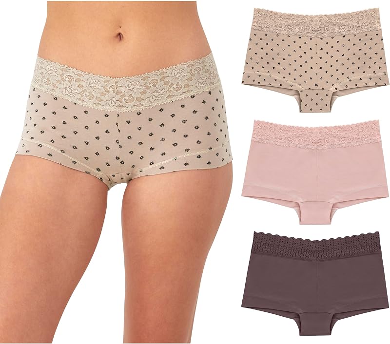 Maidenform Paquete de ropa interior para mujer, pantalones cortos para niño, paquete de 3, ropa interior de algodón elástico para mujer, bombacha cortas cómodas para niño para mujer