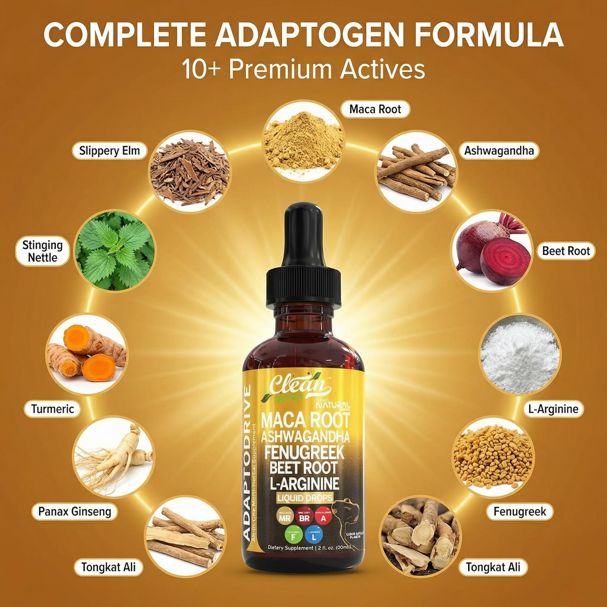 Clean Nutra Organic Maca Root Liquid Drops with Ashwagandha, Fenugreek, Beet Root and L-Arginine Liquid Multivitamin for Women and Men - Adapto Drive — Amazon image 4