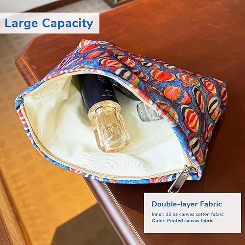 Miniatura 2 de Bolsa de maquillaje estética grande, bolsas de cosméticos florales para mujeres y niñas, organizador de maquillaje de lona con cremallera, bolsa de