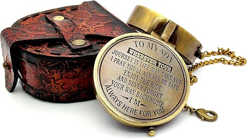 5MOONSUN5's Engraved Brass Compass Gift for Son/Dad & Mom - Leather Case