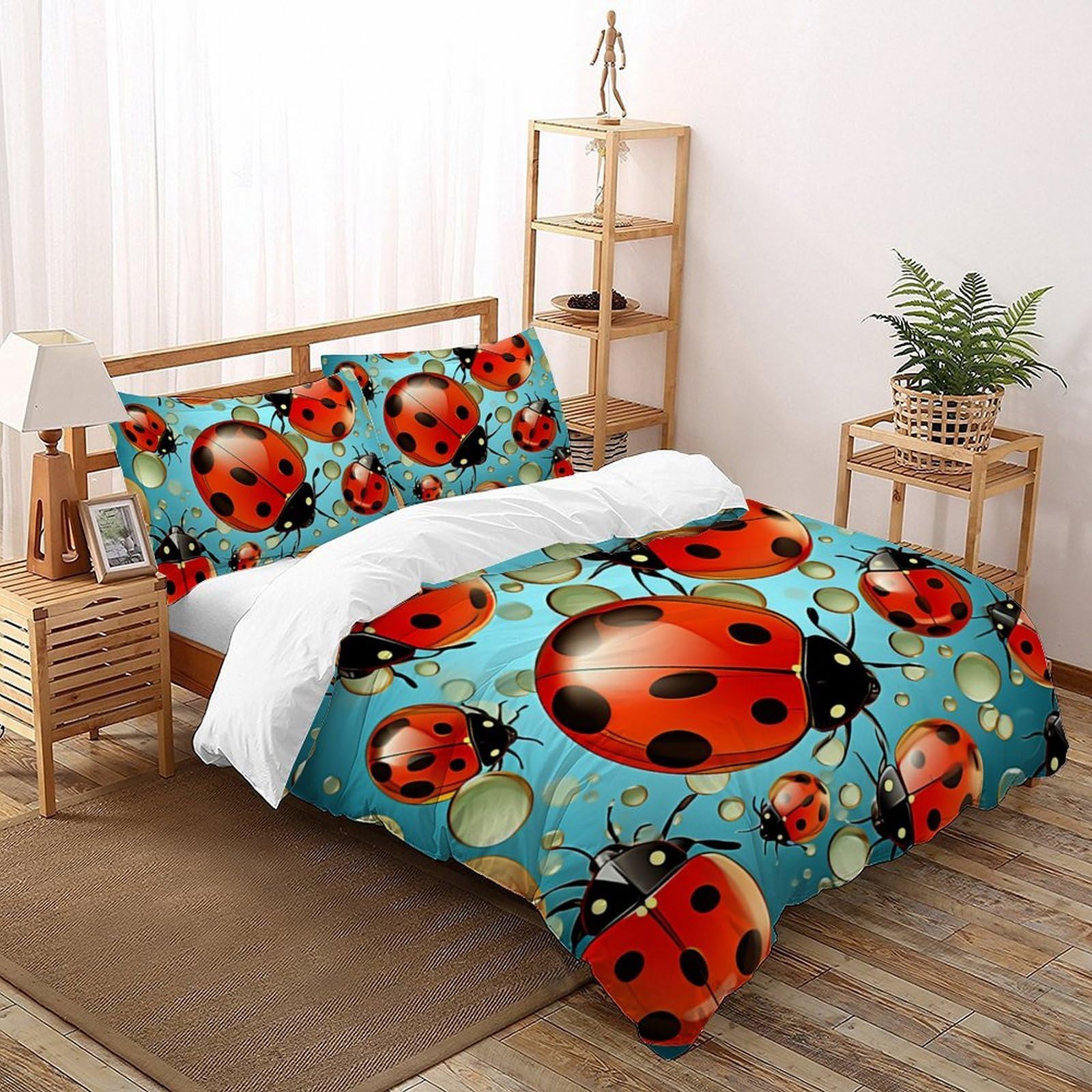 Ladybugde Ropa De Cama 3D Niños 3 Piezas Microfibra 2 Funda De Almohada CremalleraKing（220x240cm）