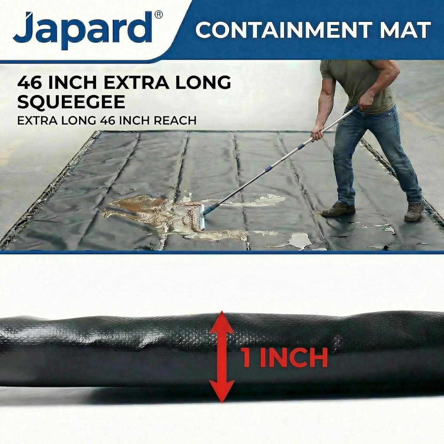 Japard Garage Floor Mat for Under Car 7.9ft x 16.4ft Containment Mat Waterproof with Raised Edges, 1300D PVC Floor Mat Mud Black (7.9' x 16.4')