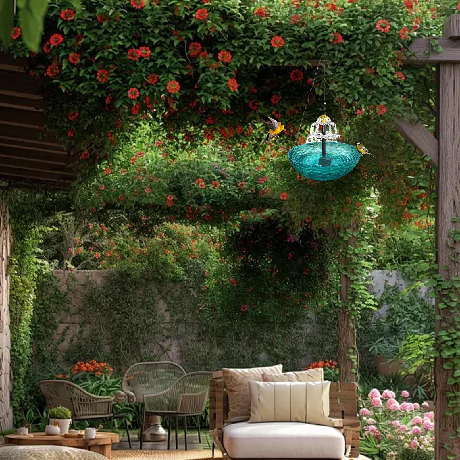 de baño para pájaros, para pájaros al Aire Libre, decoración de jardín, diseño de Doble función, Material Resistente a la Intemperie, tamaño Mediano para balcón, Patio Trasero, Uso