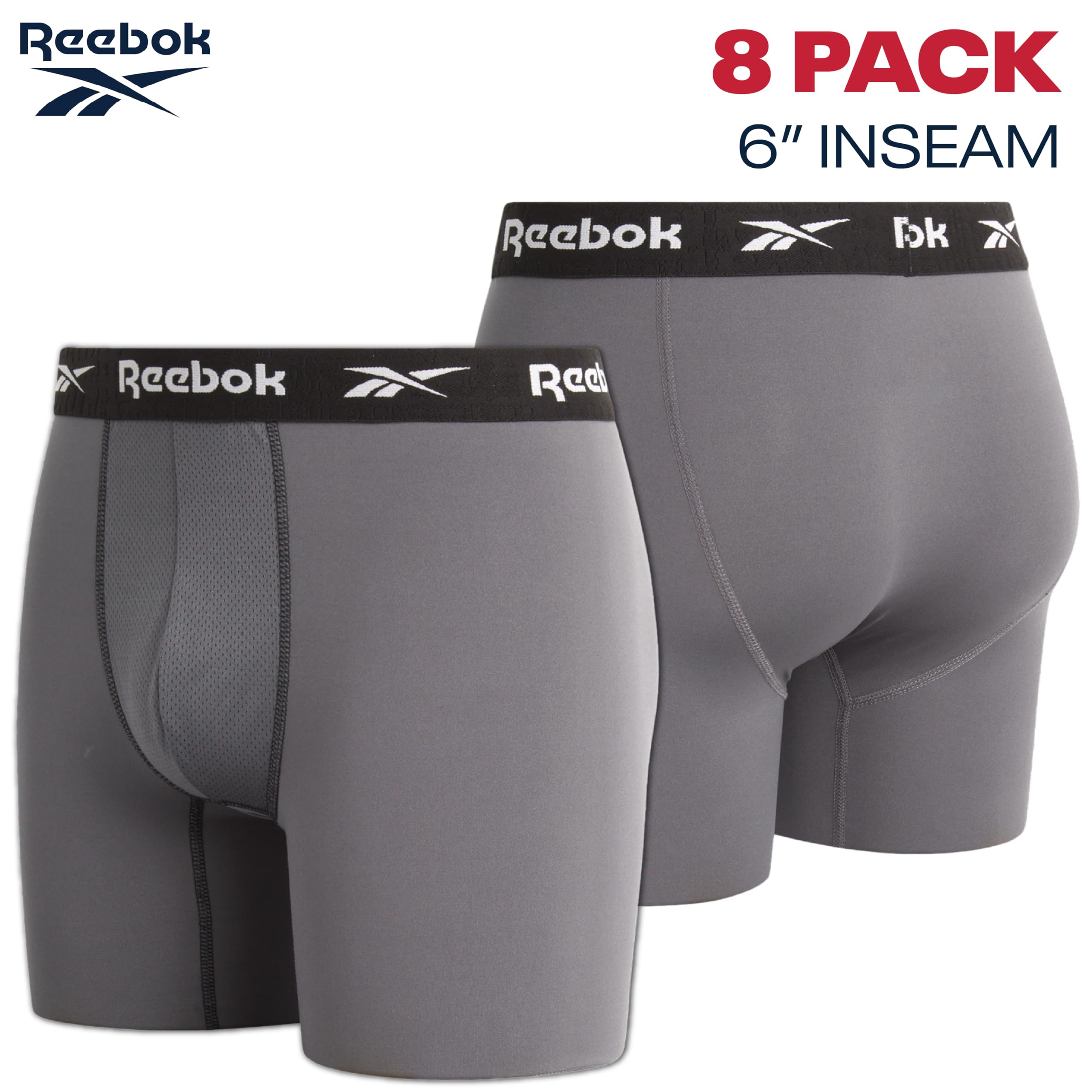 Reebok Men's Underwear - Performance Boxer Briefs (8 Pack)