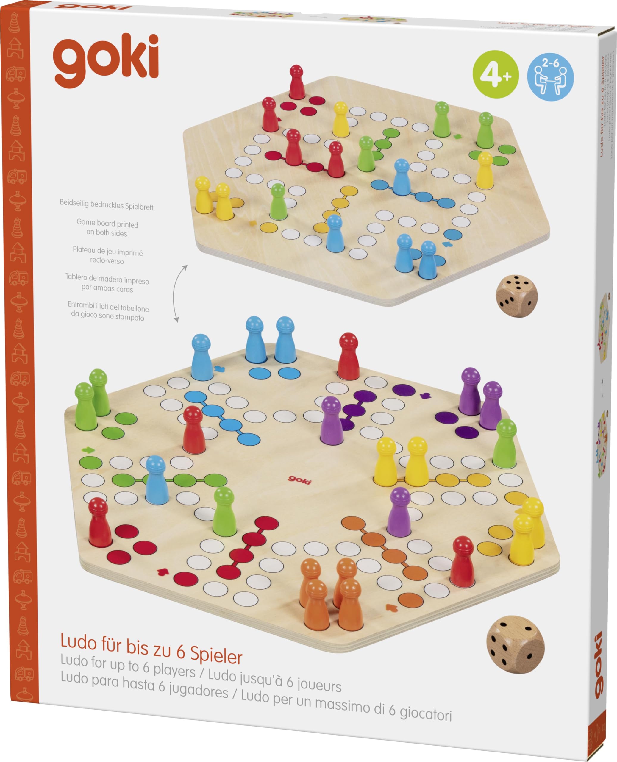 Ludo für 6 Spieler, Gesellschaftsspiel, Holz, Spiel, Figuren