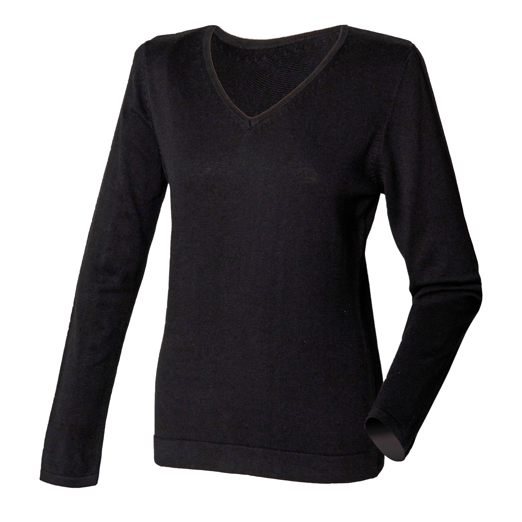 Henbury Womens/Ladies 12 Gauge Fine Knit V-Neck Jumper/Sweatshirt (2XL) (Black)