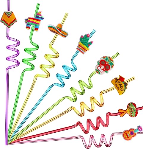 24 recuerdos de fiesta mexicana, pajitas para recuerdos de fiesta mexicana, recuerdos de fiesta de Cinco de Mayo para niños, suministros de fiesta