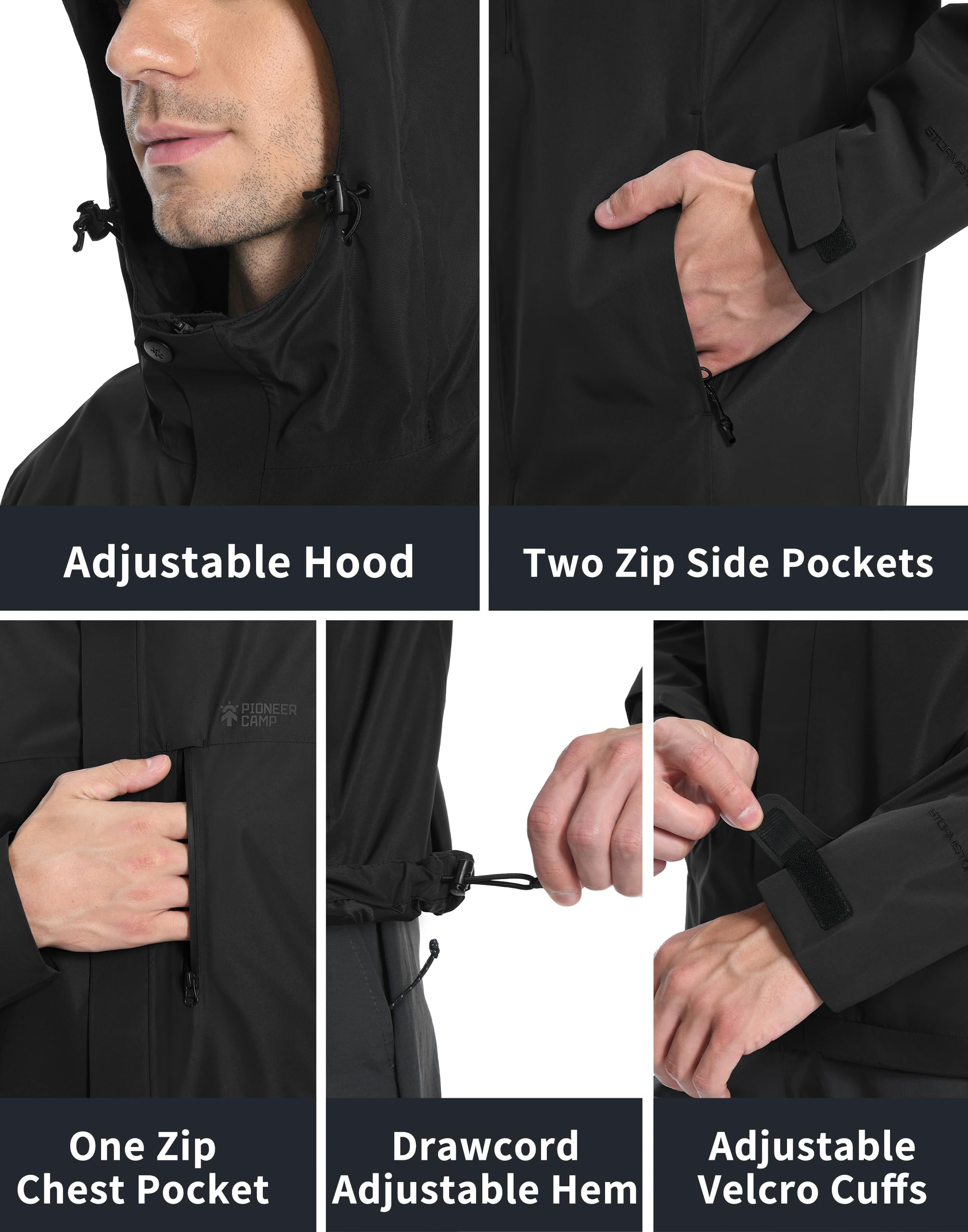 Pioneer Camp Herren Regenjacke Wasserdicht Atmungsaktiv Outdoor Jacke Mit Kapuze 4 Taschen