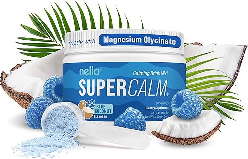 Nello Supercalm - Mezcla de bebida en polvo, reductor de cortisol* y suplemento para ayudar al sueño, L teanina, Ashwagandha Ksm-66, glicinato de