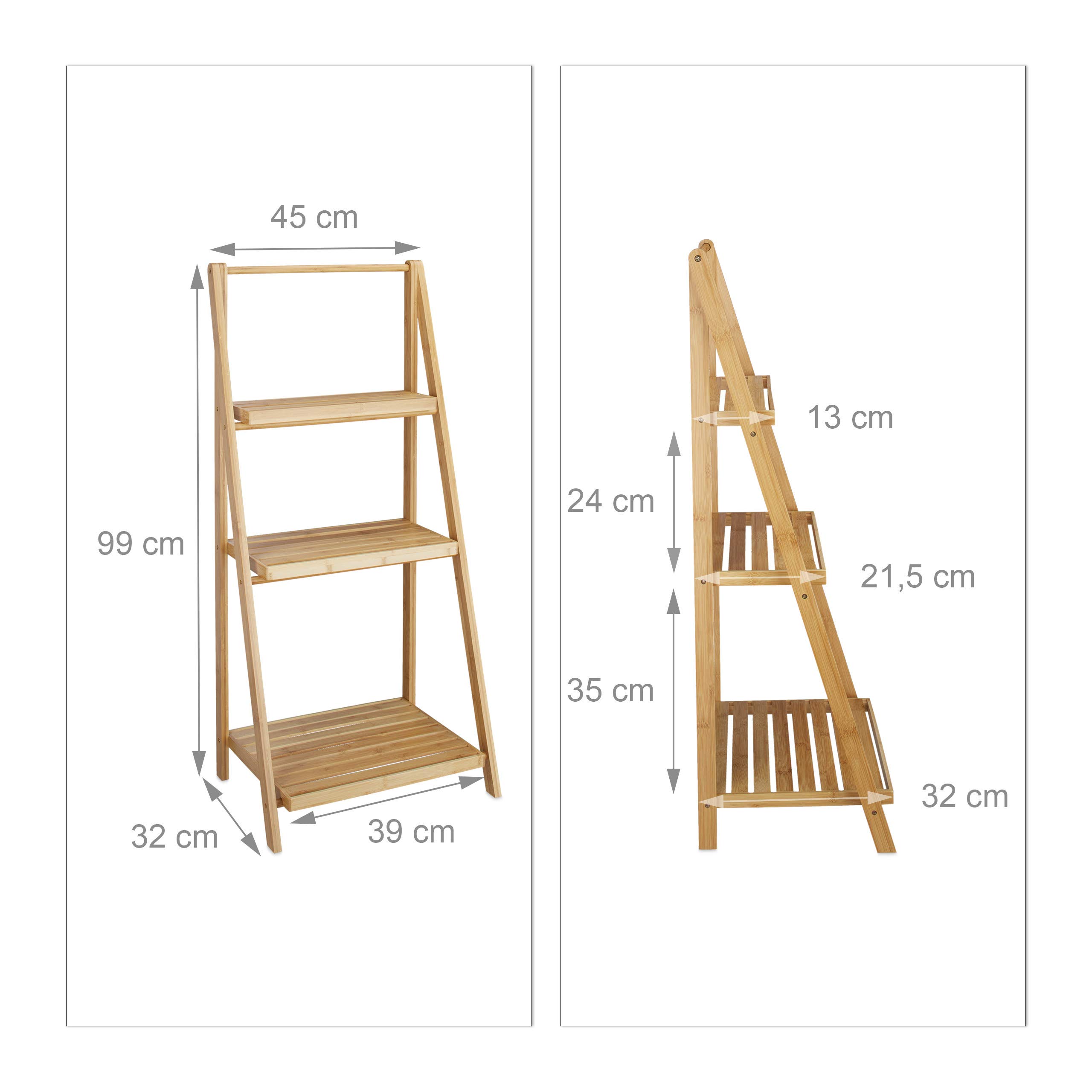 Relaxdays – Estantería para Plantas, Forma de Escalera, 99 x 45 x 32 cm, Hecho de bambú, Color Natural