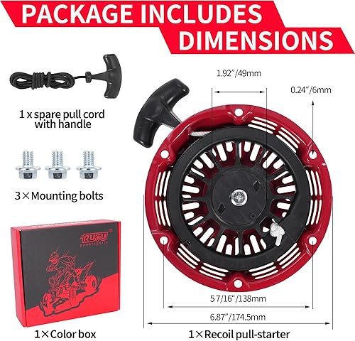 Miniatura 2 de RUTU Conjunto de arranque de tracción compatible con Honda GX120 GX160 GX200, arrancador de retroceso con mango de cable de tracción más grande para