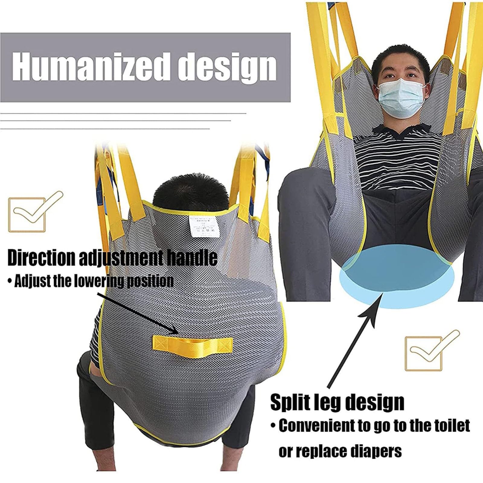Arnés Elevación Paciente Cuerpo Completo, Gruas para Discapacitados Diseño De Pierna Dividida para Posicionamiento Y Elevación De La Cama Accesorios De Enfermer L