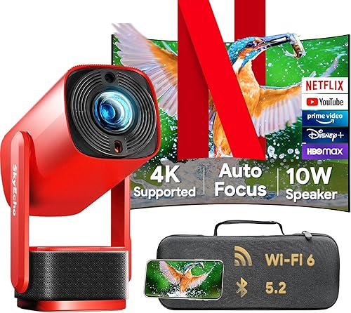 Mini proyector con WIFI y Bluetooth, soporte integrado e inclinación de 270, alcance corto de 3 pies para pantalla de 150 pulgadas, compatible con