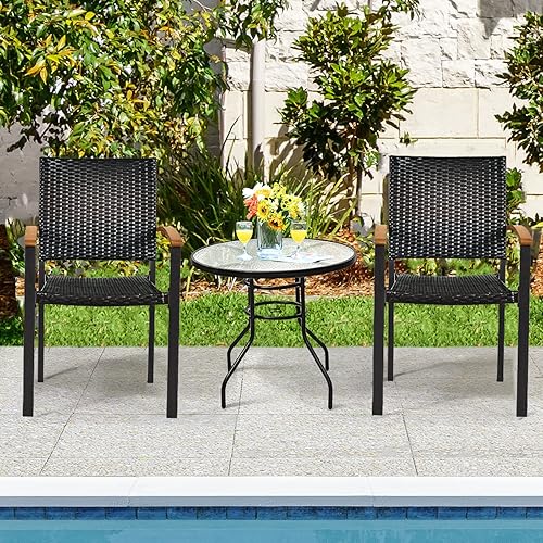 Miniatura 2 de Juego de 4 sillas de mimbre de polietileno, sillas de mimbre para patio con respaldo alto para todo tipo de clima, con reposabrazos con tapa de