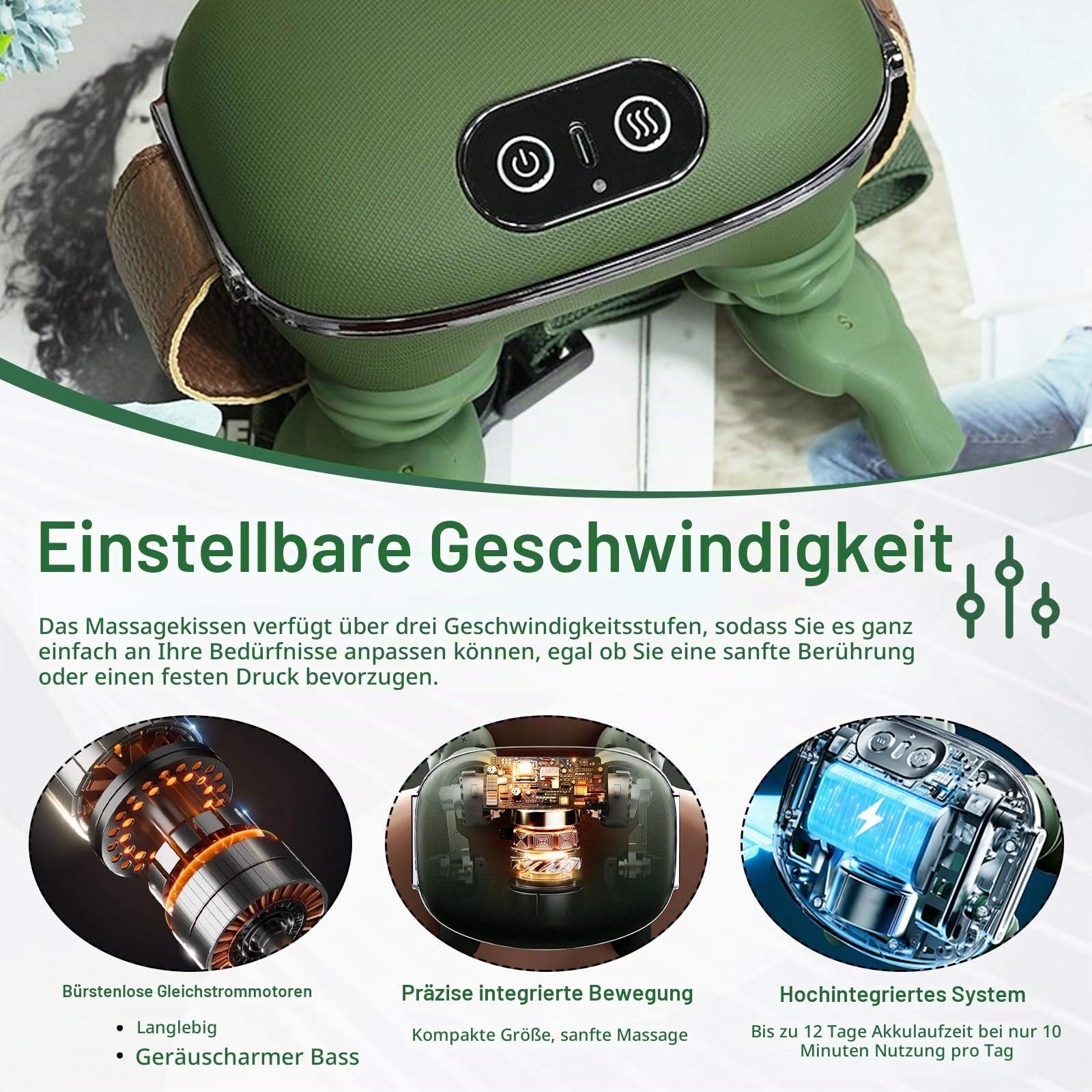 Massagemeister Rückenmassagegerät für Schulter Männer Frauen | 3 Massagestufen, 2 Temperaturstufen, Elektrisch mit Wärme, Kabellos, Weihnachtsgeschenke