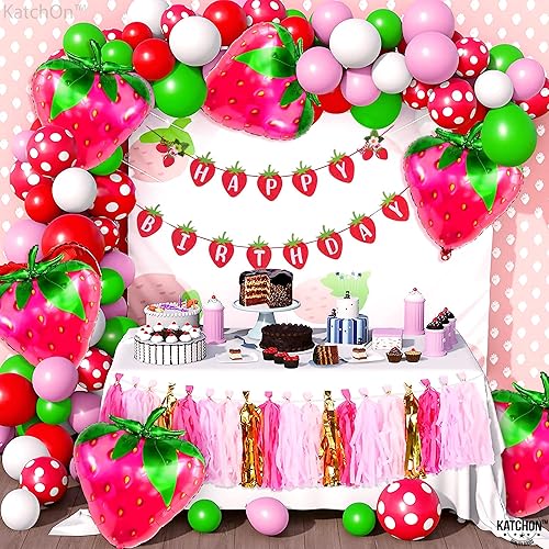 Miniatura 5 de KatchOn, Cortina de flecos iridiscentes color rosa XtraLarge  Paquete de 13  Serpentinas iridiscentes, globos de fresa  Globos de fresa para