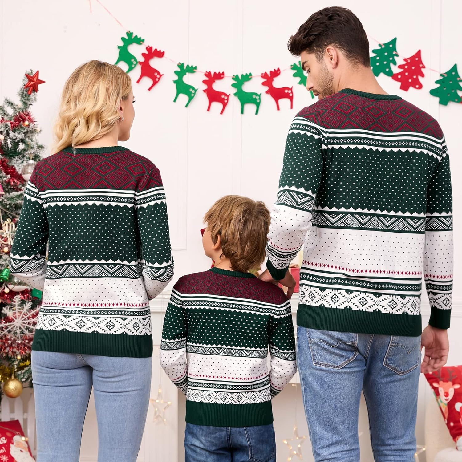 MISSKY Family Christmas Sweater Crew Neck Reindeer Snowflakes Knitted Pullover for Women/Men/Kids - Image 5