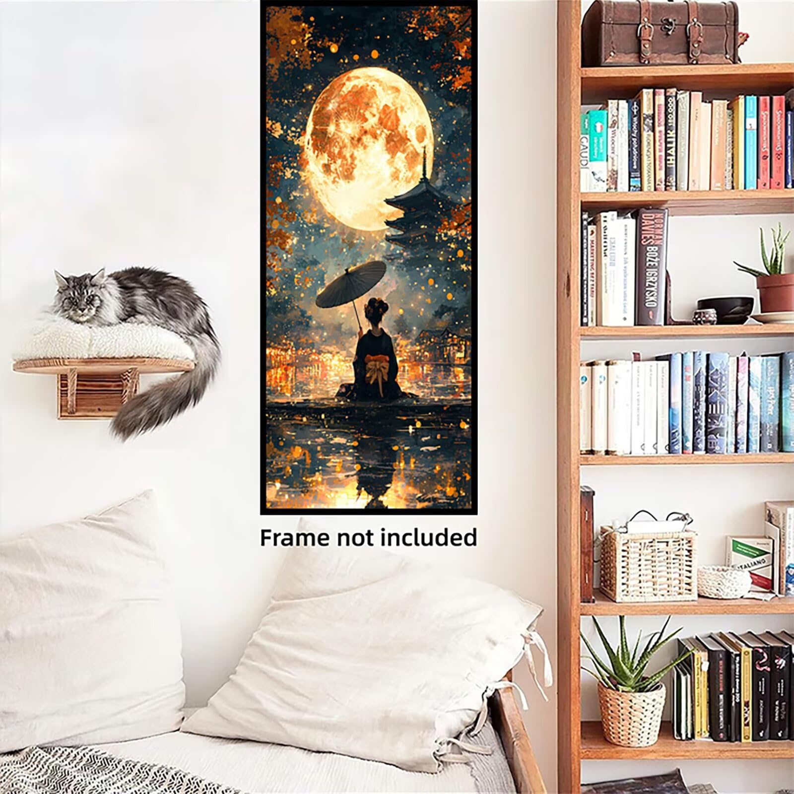 Malen Nach Zahlen 50x150cm Leinwand Mond Malen Nach Zahlen Erwachsene mit Ohne Rahmen, DIY Kreativ Set für Erwachsene mit Pinseln und Acrylfarbe, Zimmer Deko Japanische Frau Landschaft Geschenk, P0M38