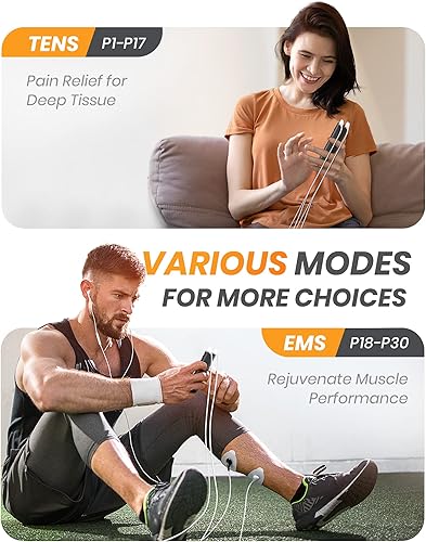 Miniatura 5 de Estimulador muscular compacto TENS EMS de 30 modos para aliviar el dolor, estimulador muscular EMS de doble canal recargable y portátil con 30